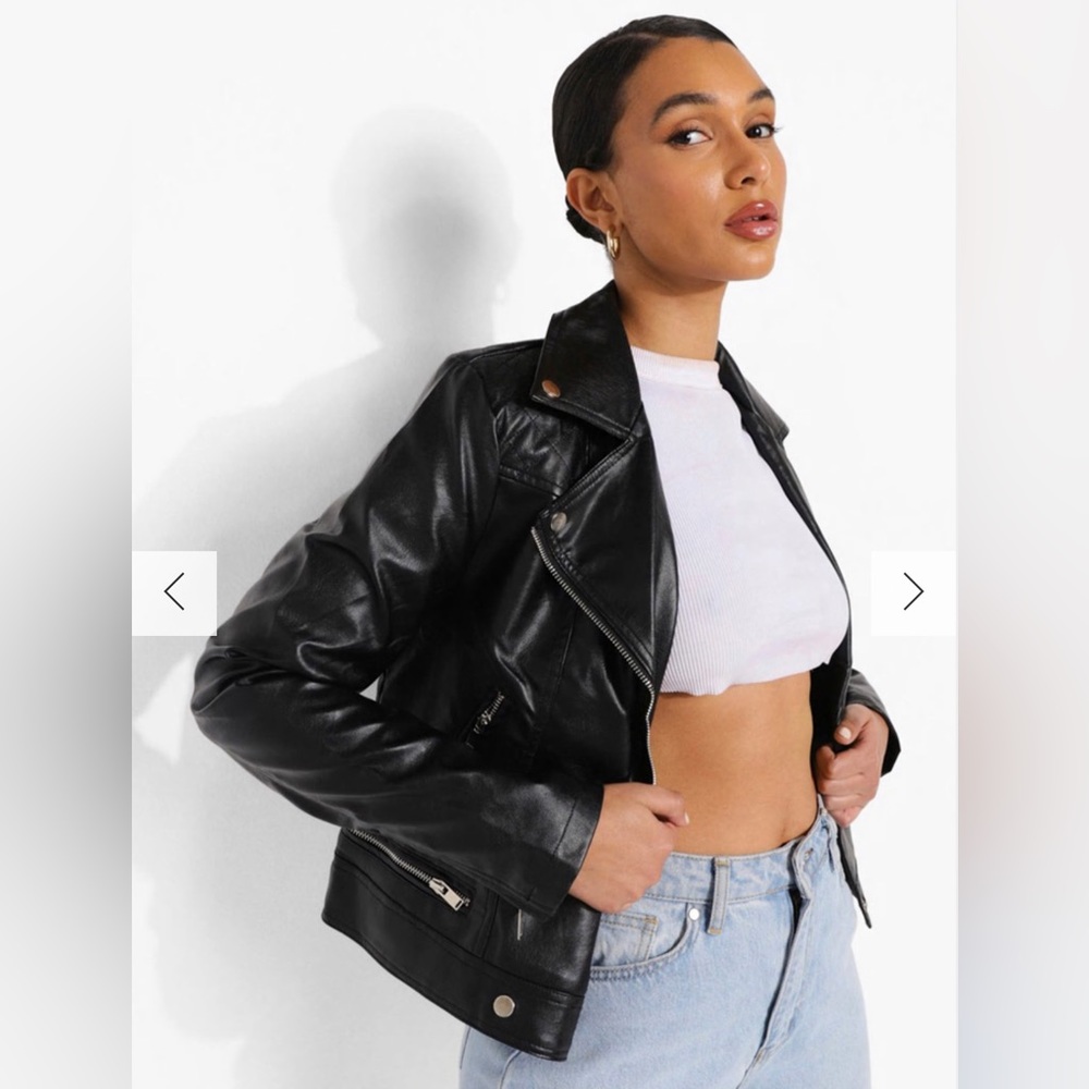 Boohoo FAUX LEATHER MOTO JACKET WITH QUILT DETAIL